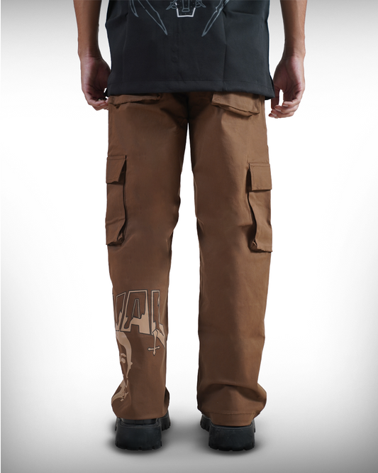 cargo, pants, relaxed, comfortable, pockets, pinted, brown