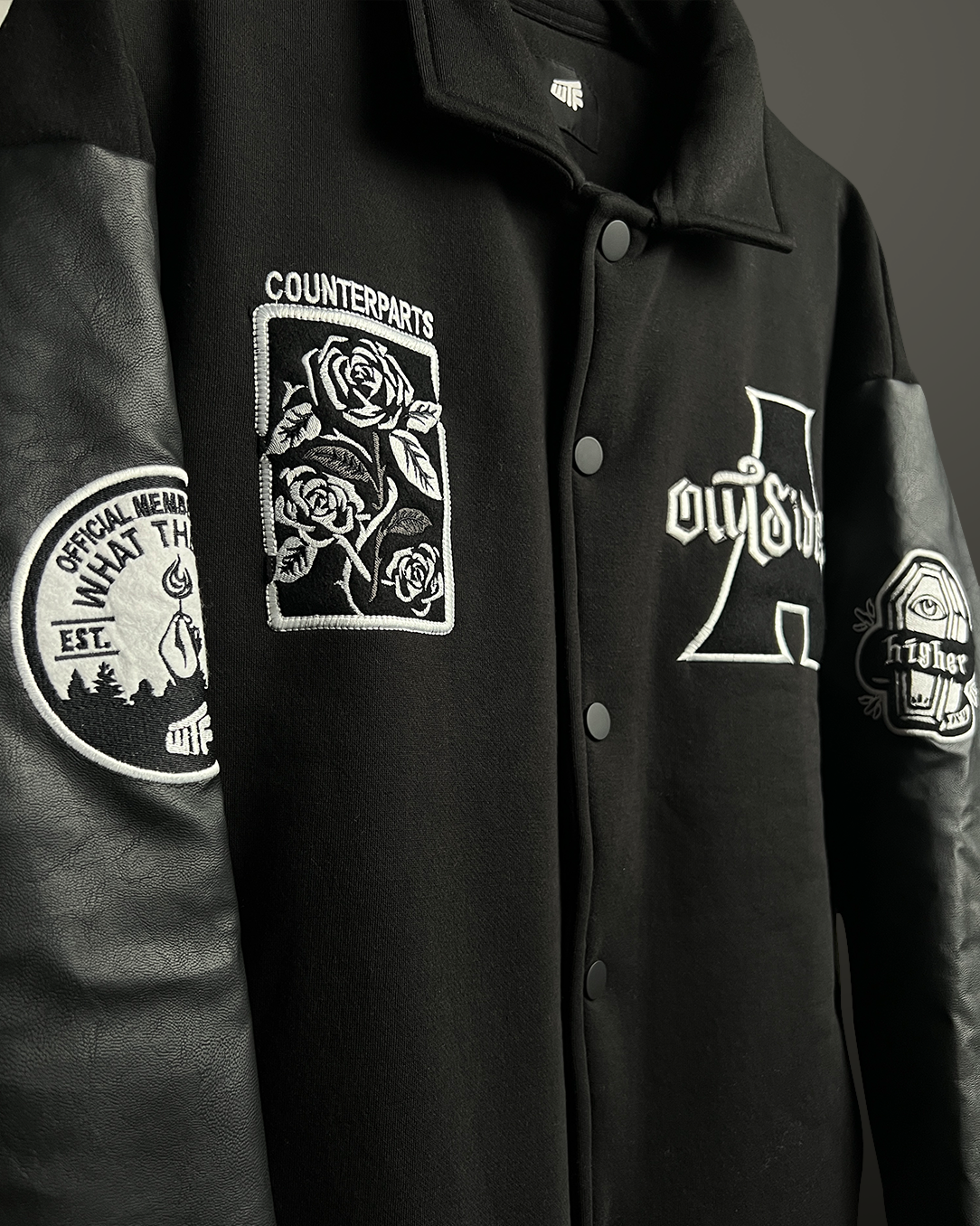 Varsity, Jacket, Winter, Essential, Leather, Black