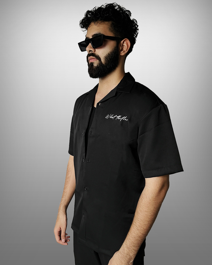 bowling, cuban, streetwear, retro, camp, guayabera, shirts, black