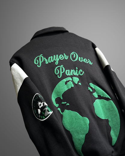 PRAYER OVER PANIC VARSITY JACKET