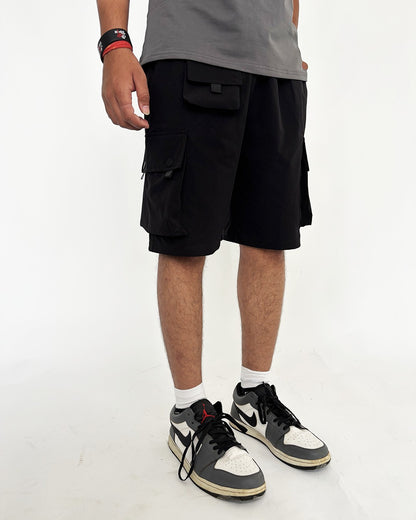 shorts, cargo, utility, pockets, summer, relaxed, comfortable, black