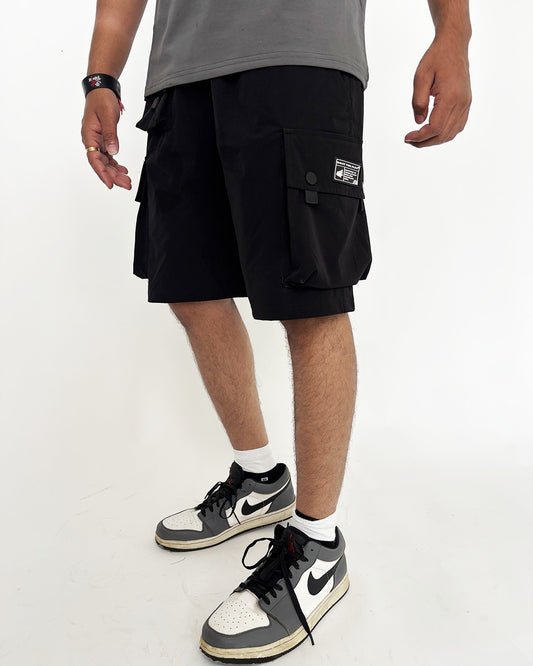 shorts, cargo, utility, pockets, summer, relaxed, comfortable, black